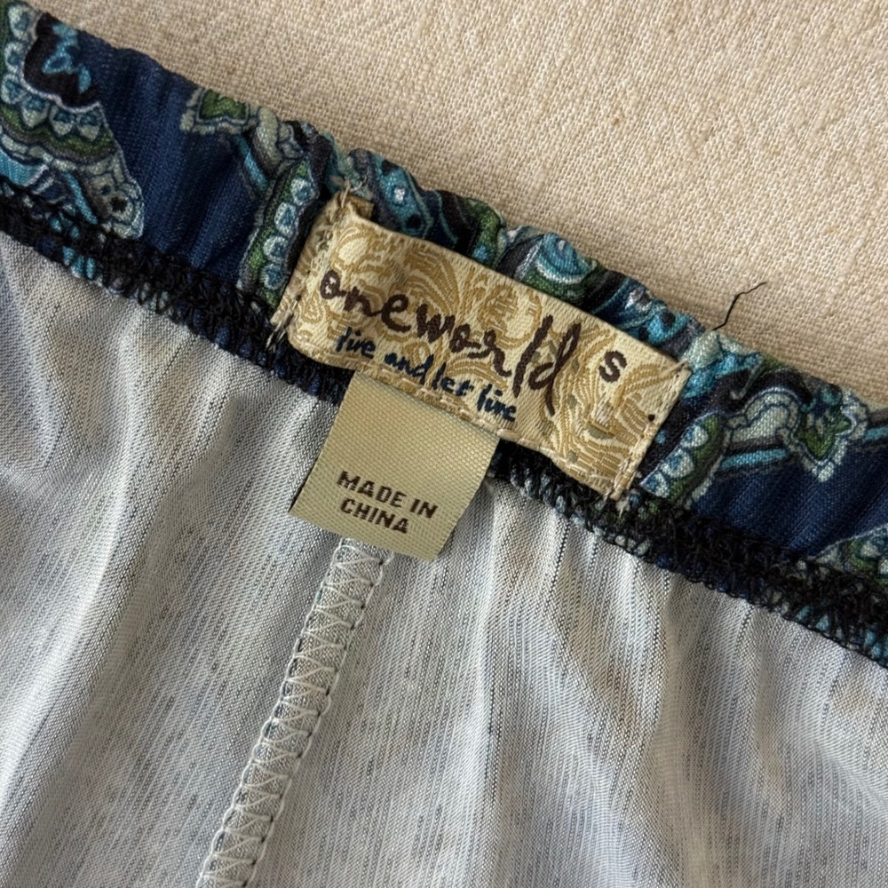 One World Live and Let Live‎ Teal Paisley Wide Leg Palazzo Pants Small - Picture 6 of 9